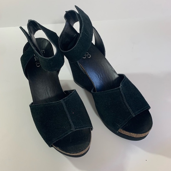 🌺SOLD🌺Franco Sarto Fairfax Black Suede Wedge Plateform Sandal Heels - Picture 6 of 11